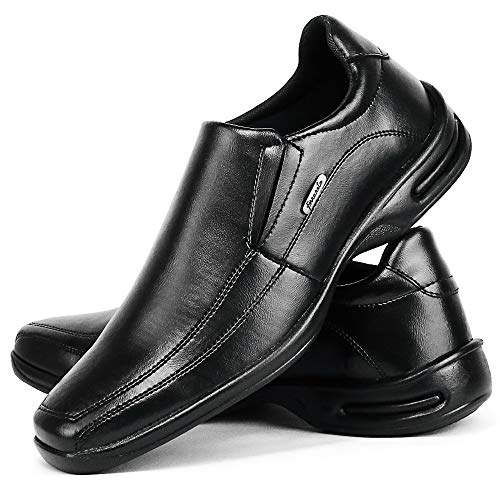 Sapato Social Conforto Brilhante Sapatofran Masculino (44, PRETO-PRETO-BRILHO)