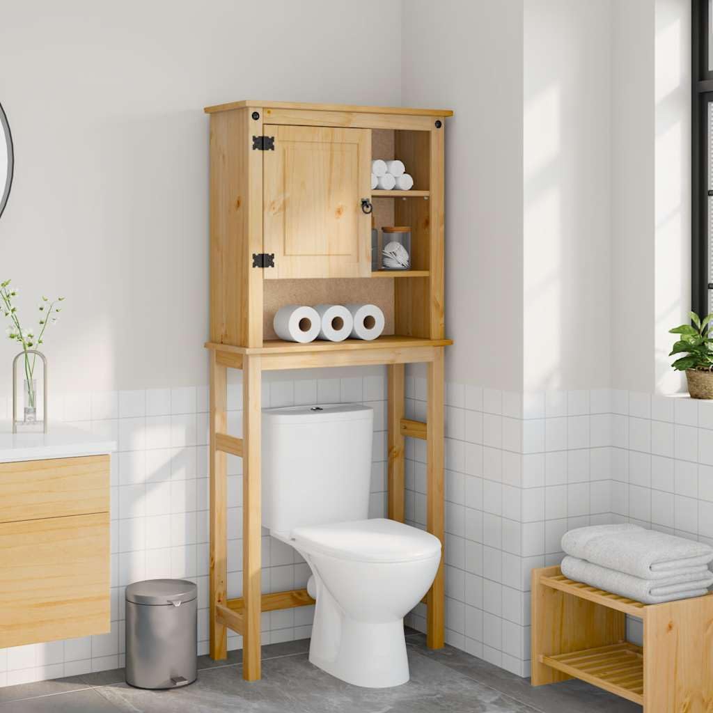Waschmaschinenschrank Corona aus Massivholz Kiefer mit Honigwachs-Finish, 69 x 29 x 164,5 cm, 3 Ablagen und Fach hinter der Tür für Badmöbel Set, Stauraum, Waschraum