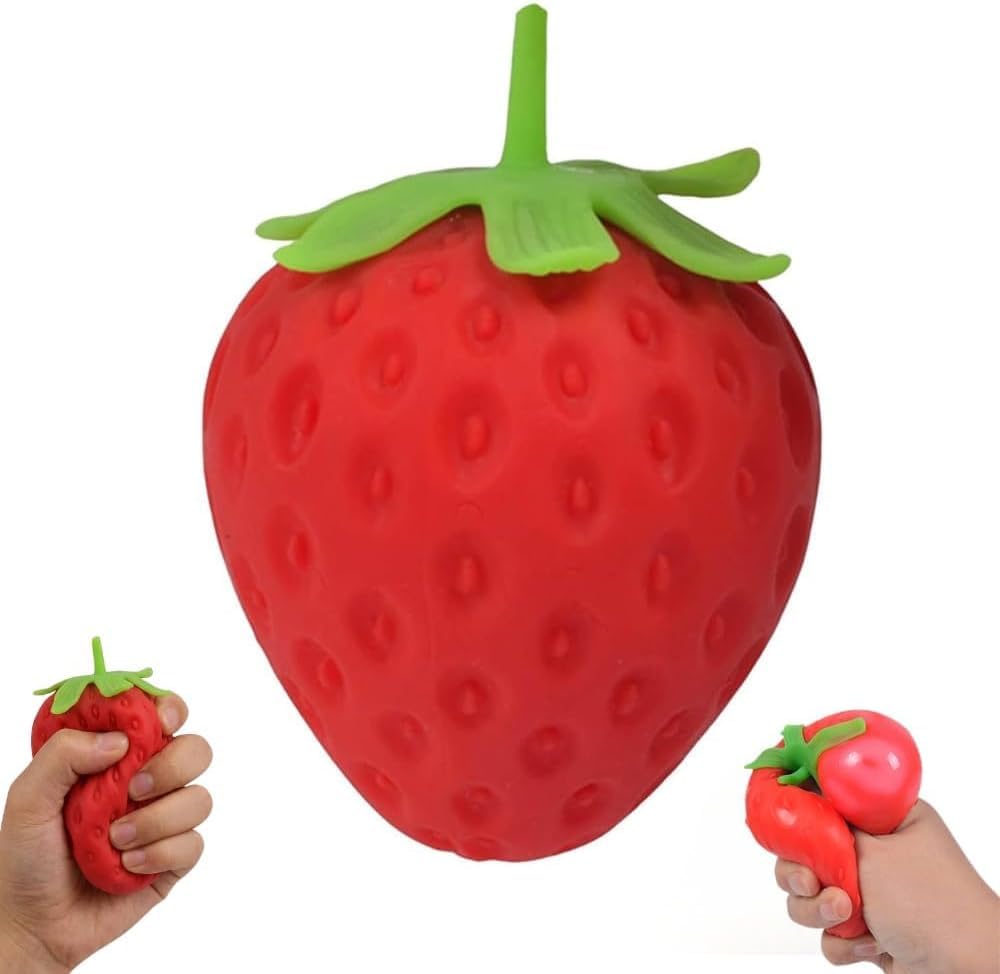 Apple Squishy, Slow Rising Stress Relief Slushy Apple Squishy, Realistic Dragon Fruit Strawberry Shaped Squeezes Stress Balls, Soft Cute Fruit Anxiety Relief Dough Decompression Gift (Strawberry)