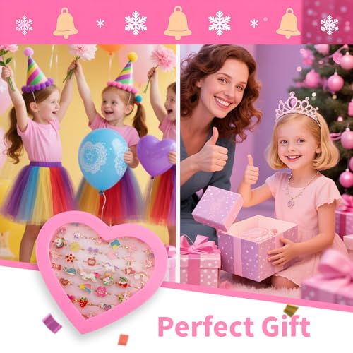 Foydream 36 Stück Kinderringe Mädchen, Schmuck Verstellbare Ringe für Einhorn, Kinderringe Mädchen mit Herzform Vitrine Perfekt für Kinder Geburtstag Party Favors