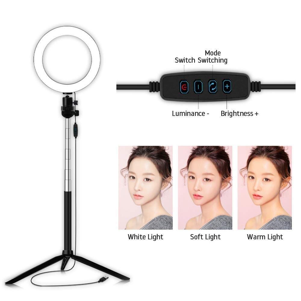 Luce ad Anello con Supporto, 3 modalità Colore, 10 Livelli di luminosità per Youtube, Facebook, Streaming Live, Trucco, vlog, Tre opzioni