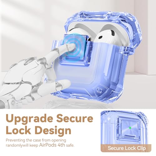Image of for Airpods 4 Case with Safety Lock,Clear Case Soft TPU Shock-Proof Protective Cover with Cute Bling Keychain and Cleaner kit for Women Girls-Clear Blue