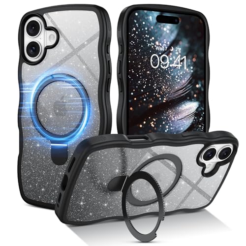 Coque iPhone 16 paillettes wavy pour un quotidien chic et mains libres