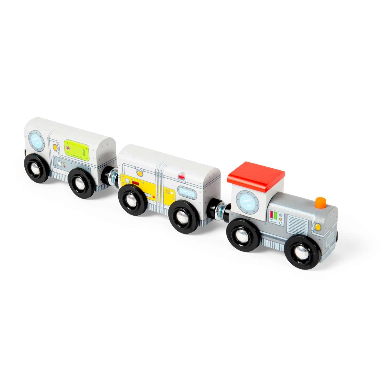 Bigjigs Rail Weltraumzug-Set | 40-teiliges Holzeisenbahn für Kleinkinder | Montessori-Bahnhofsspielzeug | futuristische Rakete & Astronauten | FSC-zertifiziertes Holz | Galaktischer Spielspaß für