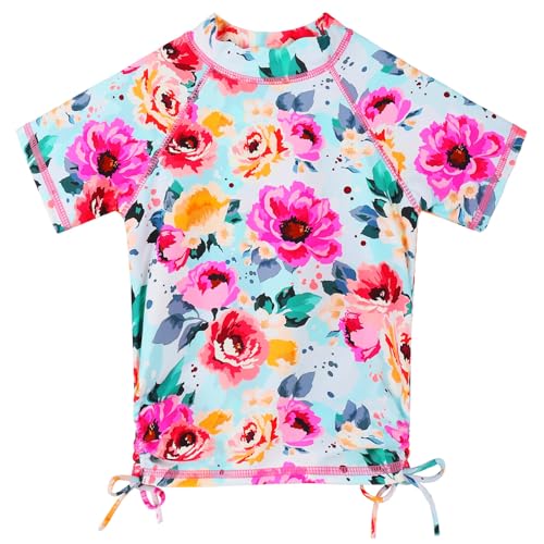 BAOHULU Girls Two Piece Swimsuits Rash Guard Ruffle Bikini Skirt Short Sleeves Beach Dress Swimwear UPF 50+ 3-12Y2