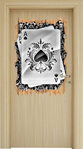  Stil.Zeit Monocrome, Asso di Picche Carte da Gioco svolta in Legno nel Look 3D, Parete o Formato Adesivo Porta: 92x62cm, autoadesivi della Parete, Autoadesivo della Parete, Decorazione della Parete