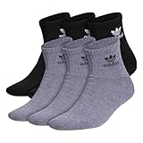 adidas Men's Originals Cushioned 6-Pack Quarter Socks, Heather Grey/Black/White, Large