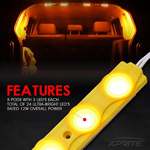 Xprite Led Rock Light For Bed Truck, 24 Leds Cargo Truck Pickup Bed, Under Car, Foot Wells, Rail Lights, Side Marker Led Rock Lighting Kit W/Switch Yellow - 8 Pcs #TOP4