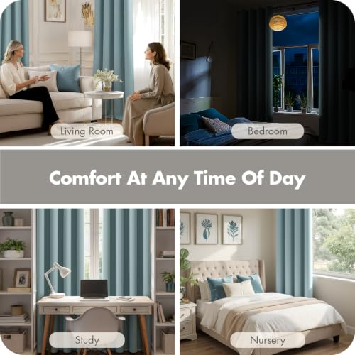 Image of MIULEE Slate Blue Blackout Bedroom Curtains Drapes 96 Inch Long 52 inchx96 inch | Grommet Top, Room Darkening Window Drapes, Privacy Protection, Thermal Insulated, Heat Blocking, Light Blocking