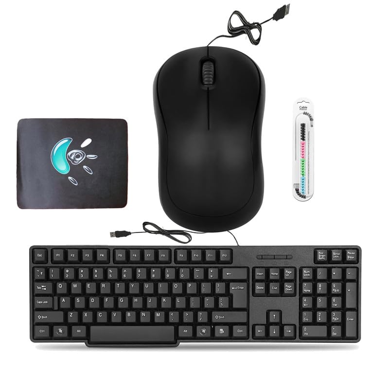 Mophonics Wired Keyboard, Mouse, Mouse Pad and Cable Protector (Set of 4)-picture-25
