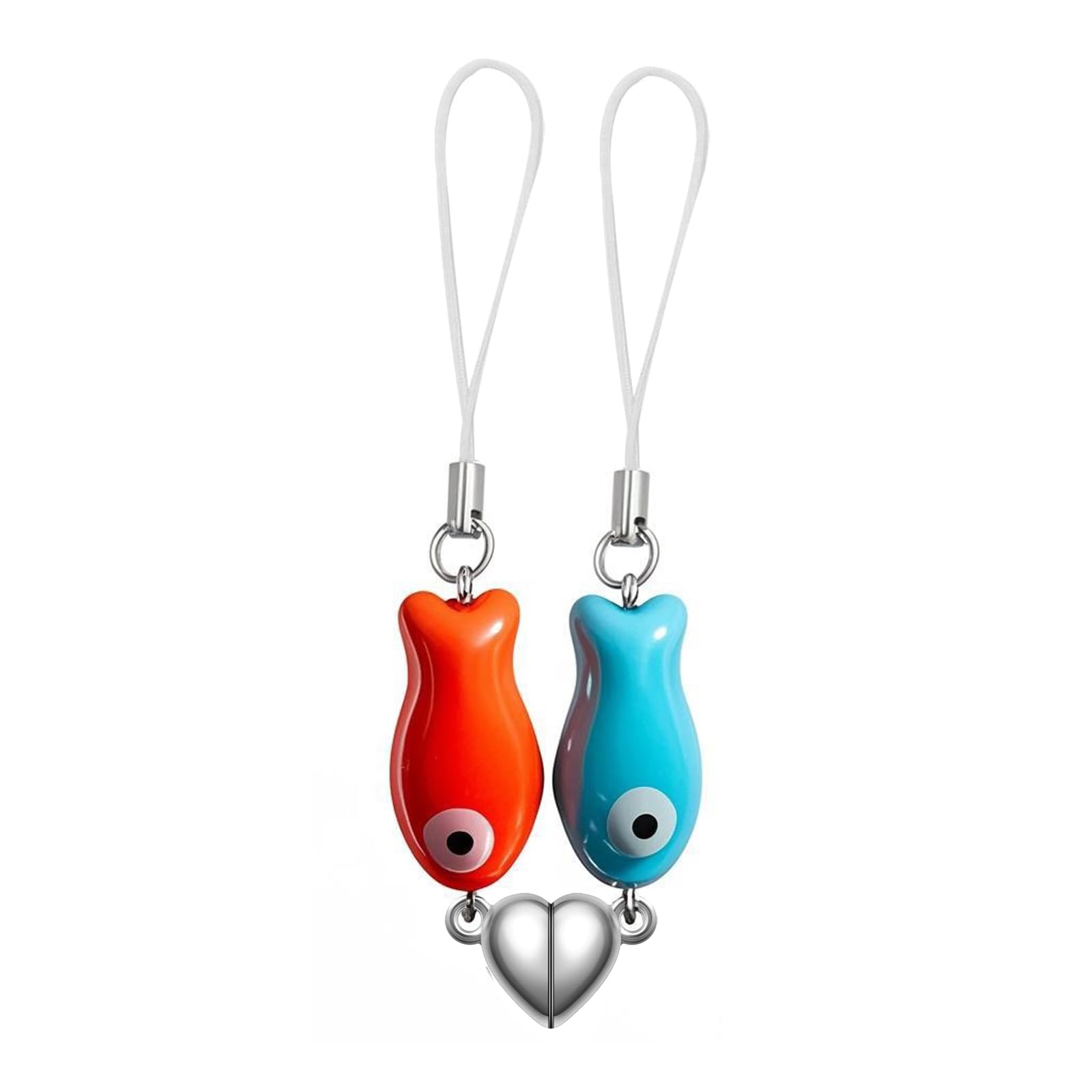 Agromusk Matching Phone Charms,Cute Ceramic Fish Matchaing Keychains Heart Strap Matching Couples Stuff Valentines Day Gifts Orang/Blue
