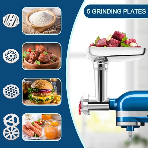 Metal Meat Grinder Attachment for Kitchenaid Stand Mixer,Food Grinder for Kitchenaid Food Processor Attachment,Sausage Maker,5 Grinding Blade Plates,Sausage Stuffer Tube,Kitchen Aid Mixers Accessories - Thumbnail 3
