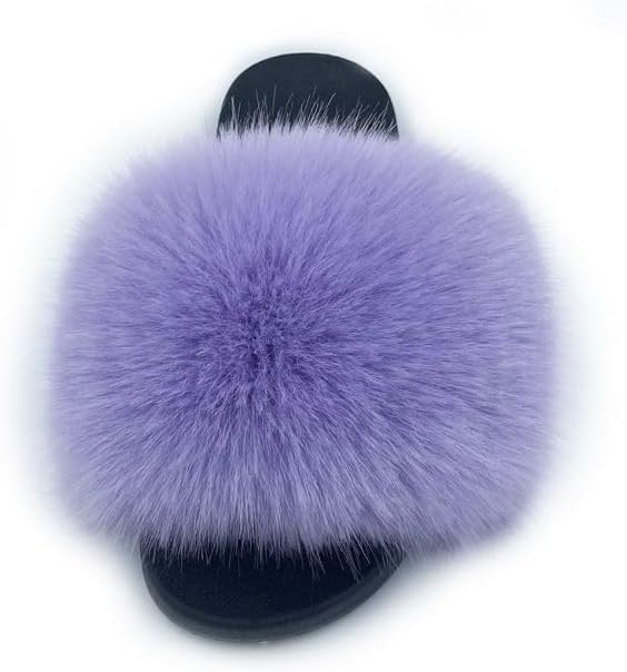 Women's Faux Fur Slides Slippers Fluffy Fuzzy Sandals Open Toe Furry Slide Flip Flop Indoor Outdoor - Image 7
