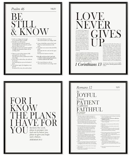 Locomiss Black and White Christian Wall Art Decor Modern Bible Verse Prints Minimalist Jesus Scripture Wall Decor Inspirational Bible Posters for Bedroom Office Living Room Set of 4 (8x10 Unframed)