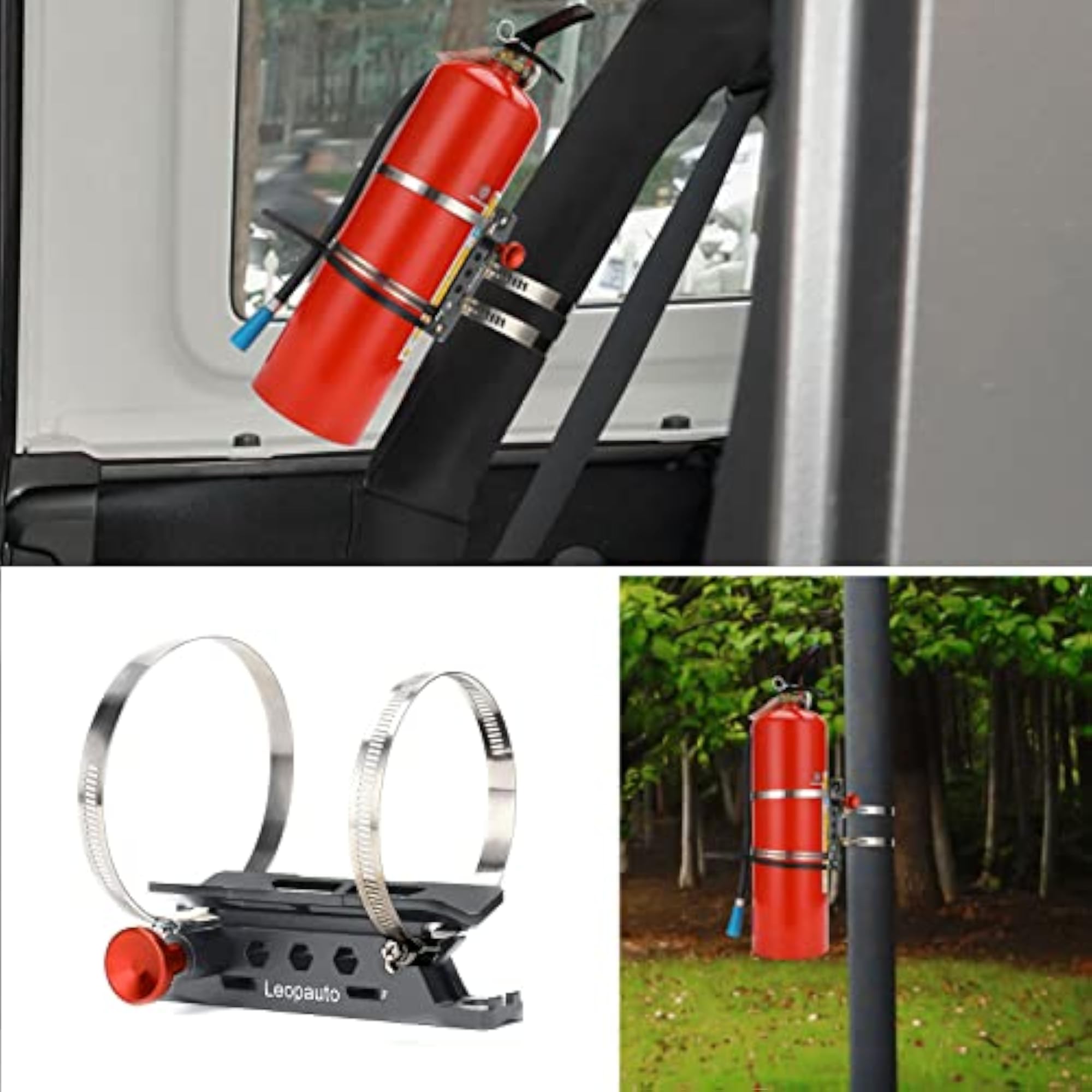 Universal Fire Extinguisher Mount with Quick Release Bar