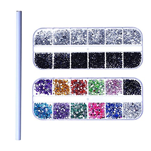 3D Nail Art Decorations Rhinestone Sets, 3D Colored Rhinestones, Sliver And Black Rhinestones, One Picker Pencil