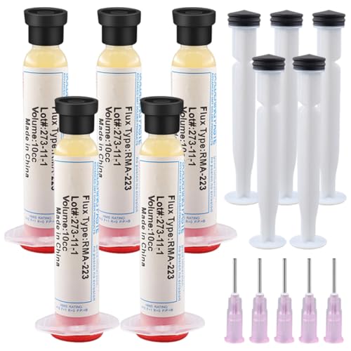 IWIDYA 5 juegos RMA 223 flux para soldar estaño, 10 ml de fundente sin plomo y sin limpieza a base de colofonia, para soldar teléfonos, BGA, SMD, PCB, etc. Reparación de aparatos electrónicos.