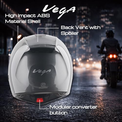 Image of Vega VM-02 Spike Flip-Up Motorcycle Helmet with ISI Certification | High-Impact ABS Shell, Dual Visor, UV & Scratch Resistant: Athena Grey, M