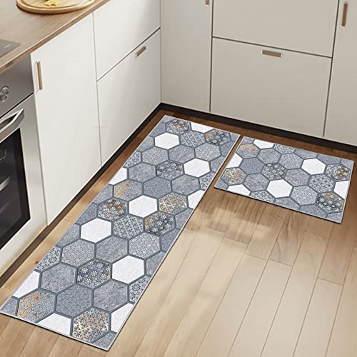 HSGLGNA Kitchen Mats Non slip Washable Kitchen Rugs Doormat Carpet Floor Mat, 2 Piece Kitchen Mats for Home Decoration (Geometry B, 40x60+40x120cm)