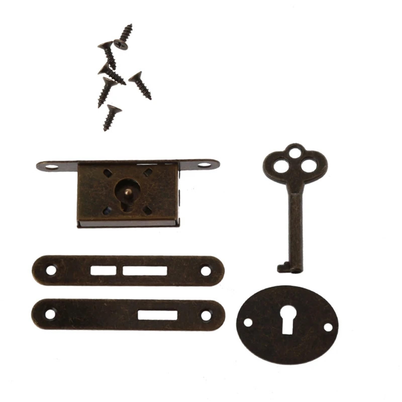 Stainless Steel Flat Straight Brackets 4Sets Wooden Box Latches Decorative Furniture Lock with Key for Drawers Wardrobe Cabinet for Wood(Bronze)