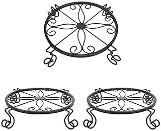 TENRIOS Metal Plant Stands for Flower Pot Heavy Duty Potted Holder Indoor Outdoor Rustproof Iron Garden Container Round Supports Rack for Planter 3 Pack (Black)