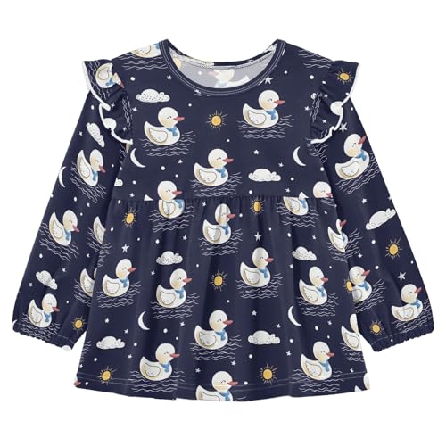 Cute Duck Cloud W Girls Shirts Cotton Long Sleeve Ruffle Toddler Tee Tops