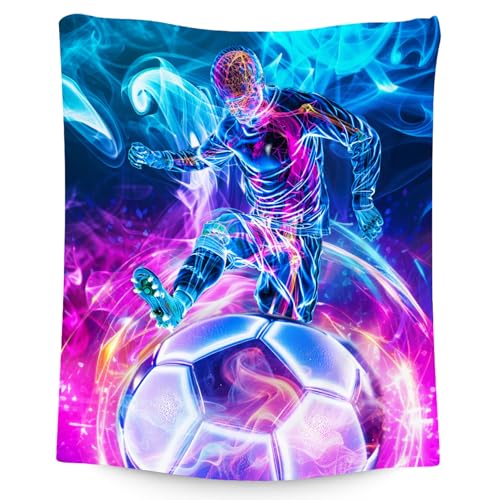 Soccer Blanket Gifts, Kids Blankets for Boys, Warm Flannel Sports Theme Throw for Sports Lovers, 60"x80"