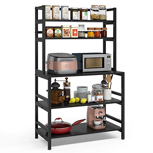 Tribesigns 5-Tier Kitchen Bakers Rack with Hutch, Industrial Microwave Oven Stand, Free Standing Kitchen Utility Cart Storage Shelf Organizer(Black)