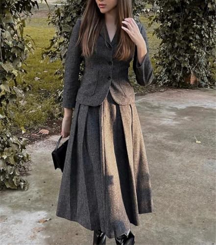 Women's Lapel Slim-Fit Single-Breasted Blazer and Textured Commuter Skirt2