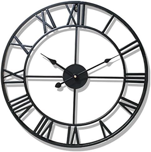 Wall Clock, PeleusTech 20-inch Dia Large Iron Metal Vintage Retro Indoor Wall Clock with Roman Numerals - (Black)