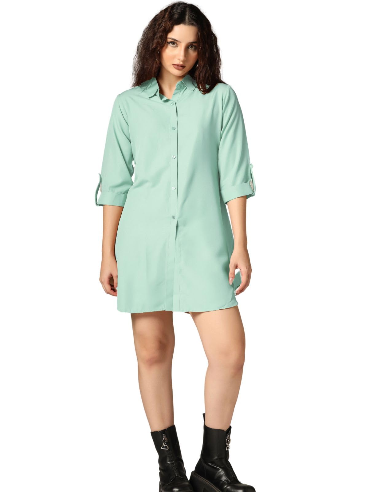 Greciilooks Western Dress For Women| Shirt Collar Solid A-Line Dress| Plus Roll Tab Sleeve Shirt Dress| Women's Comfort Summer Dress| Dress Perfect For Outing (X-Large, Light Orange)