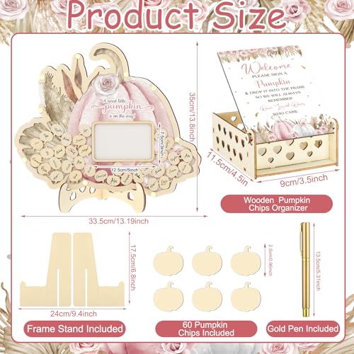 Image of Wenqik 63 Pcs Pink Little Pumpkin Baby Shower Guest Book Alternatives Set Baby Shower Decorations with Photo Frame Sonogram Frame Keepsake 60 Wood Slices Guest Book for Birthday