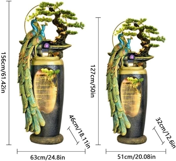 Waterfall Fountain， Flowing Water Ornament, Floor Standing Decorative Vase for Living Room, Entrance Door or Next to Tv Cabinet(Medium)