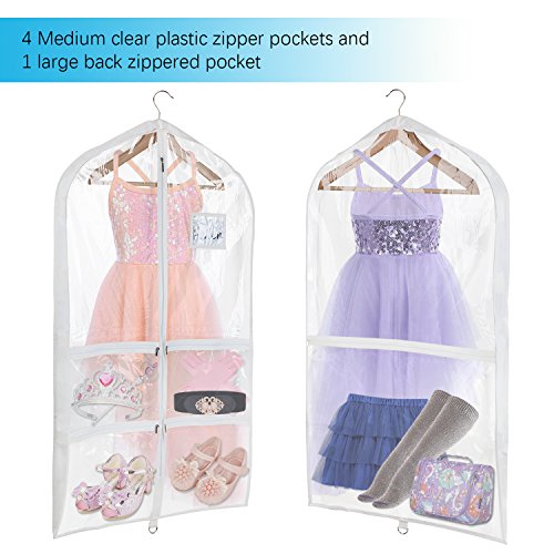 Univivi Clear PVC Dance Costume Bags (3 Pack) Garment Bag 40 Inch for Dance Competitions, with 4 Medium Clear Zipper Pockets and 1 Large Back Zippered Pocket [Upgraded Version]