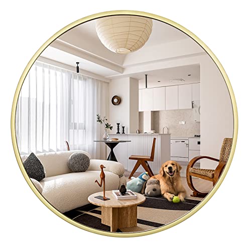 Miroir Mural Rond 20' Moderne Grand Miroir Mural en métal doré Transparent HD pour Coiffeuse, Salon, Chambre, entrée, Mur, décoration de la Maison, doré, 50 cm