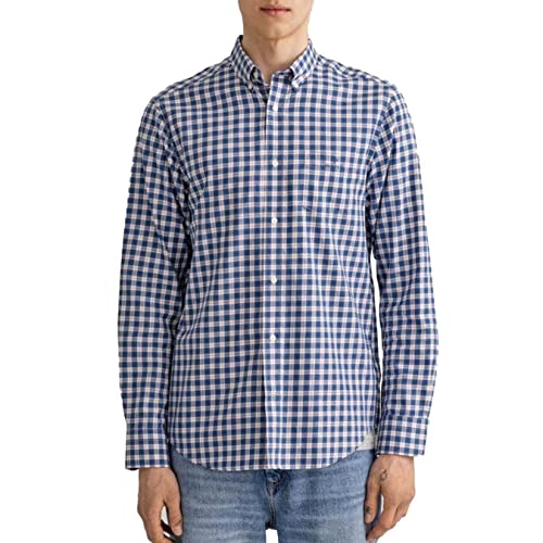 GANT D1.REG TWILL CHECK BD, Camicia Uomo, Blu (