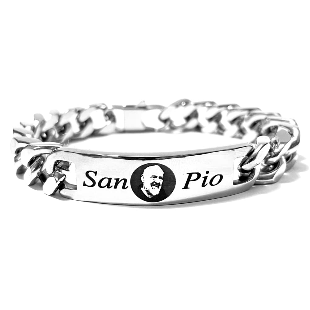 Bracciale Uomo San Padre Pio in Acciaio Inox | Gioiello Religioso Elegante e Resistente | Braccialetto Spirituale di Fede e Protezione | Ispirato a San Pio da Pietrelcina bcc2943