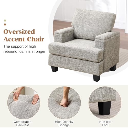 Image of Accent Chairs Set of 2 with Armrest Storage, Fabric Upholstered Reading Living Room Chairs, Modern Comfy Large Armchairs, Sofa Chair for Bedroom (Light Grey)
