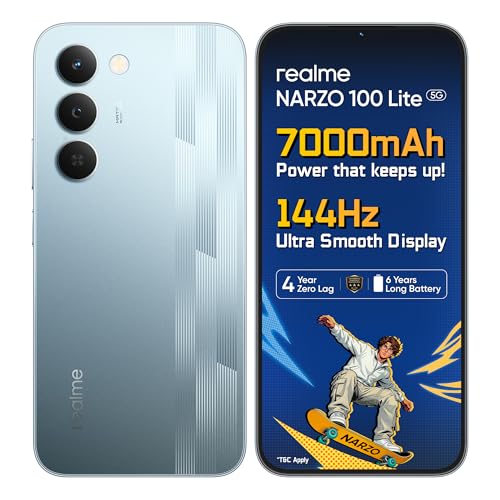 realme narzo 100 Lite 5G (Frost Silver,4GB+128GB) | 7000mAh Titan Battery | 4 Years, Zero Lag | 144 Hz Ultra Smooth Display | 6 nm Octa-core 5G Chipset | Color Pop Design | VC Cooling