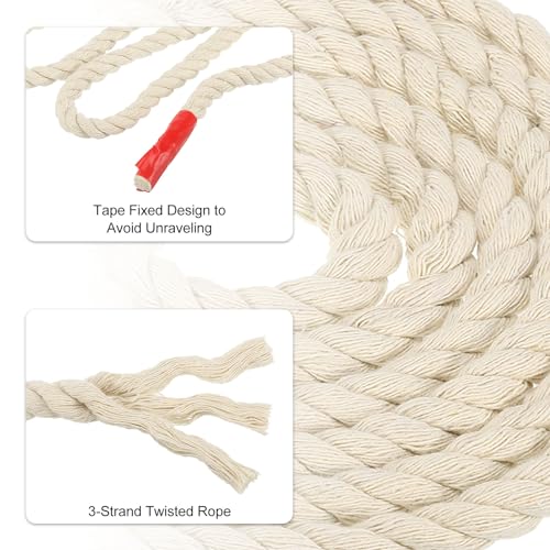 PATIKIL 1/2 Inch x 33 Feet Natural Twisted Cotton Rope, 3 Strand Soft Craft Rope with Sealing Tape for Craft Railings Home Decor Beige - Image 3