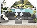 FHFO 7 Pieces Outdoor Patio Furniture Set, Outdoor Conversation Sets Wicker Sectional Couch Rattan Sofa with Thick Cushions & Coffee Table for Garden, Balcony, Backyard, Grey-Grey