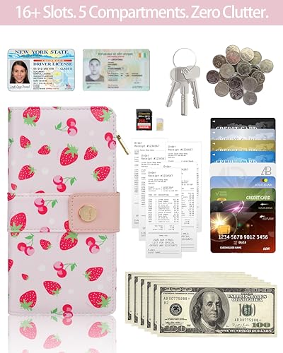 Image of Strawberry Women's Trifold Wallet,Large Capacity RFID Long Wallet