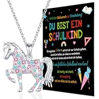 Augesak Einschulung Mädchen Geschenk, Pferde Halskette Schulkind 2025 Mädchen Schulanfang Geschenk mit Karte, Mädchen Schultüte Füllung Glücksbringer Einschulungsgeschenke