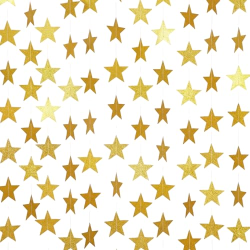 Spakon 65 Feet Glitter Star Paper Garland Banner Hanging Decoration Star Streamers Double Side 2026...