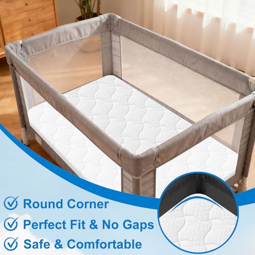 Image of Breathable Pack and Play Mattress Pad (38 inchx26 inchx1.5 inch), Waterproof Pack n Play Mattress Pad with Anti-Slip Bottom, Portable Playard Mattress with Carry Bag, 1.5 inch Thick