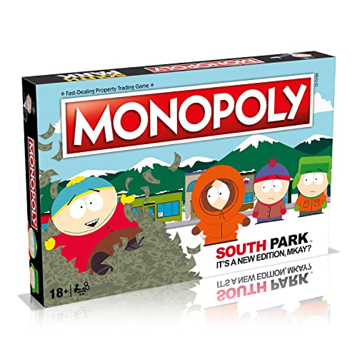 Winning Moves South Park Monopoly Board Game, Play with characters from Colorado including Cartman, Eric, Kyle, Kenny and Butters, gift for ages 18 plus, Blue