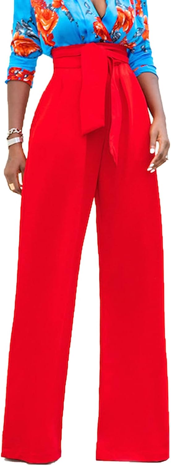 Women Casual Fashion Sexy Flared Pants High-Waisted Flared Stretch with Belt Pants Personality Bell Classic Pants