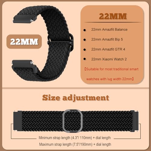 MaEiol 22mm Straps Nylon Braided for Xiaomi Watch S4/S4 Sport/Xiaomi Redmi Watch 5 Active/5 Lite/Amazfit Bip 6/Bip 5 /Amazfit Balance/GTR 4 /GTR 3 Pro - Image 2