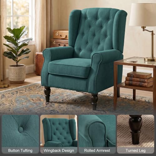 Image of HOMCOM Comfy Accent Chair for Living Room, Wingback Armchair, Dark Green