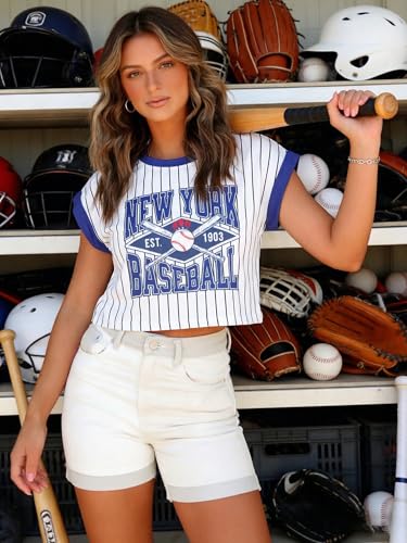 Image of Baseball Shirts Women Baseball Mom Tshirt Funny Ballgame Graphic Tee Game Day Fan Gift Casual Short Sleeve Crop Tops